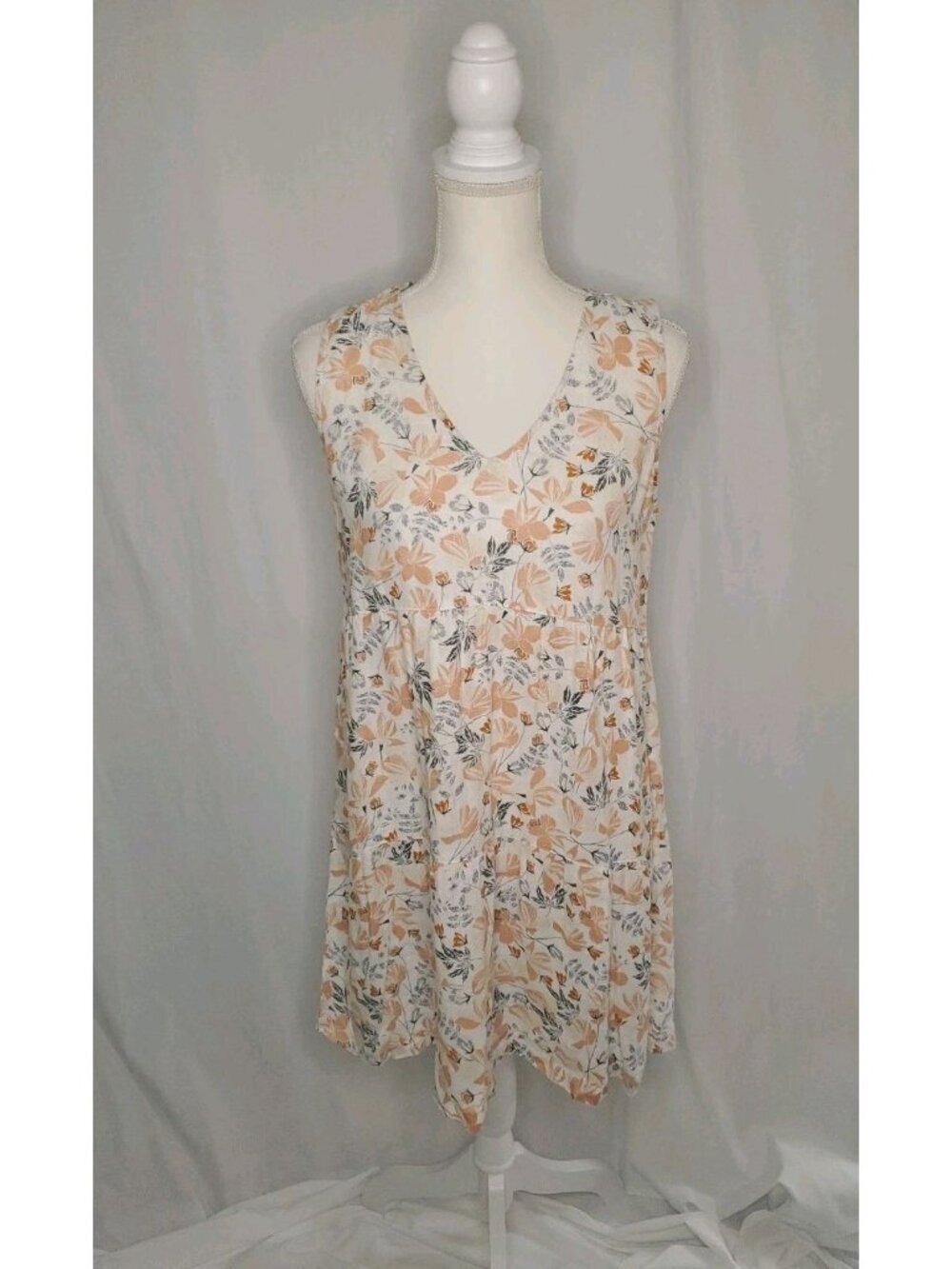 Joie 100% Linen Tiered Floral Orange/Coral Dress V-Neck Boho Beach Vaca Sz S - Picture 1 of 15